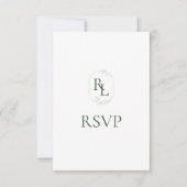 Monogramme floral vert foncé et blanc Mariage RSVP (Devant)