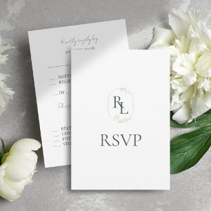 Monogramme floral vert foncé et blanc Mariage RSVP