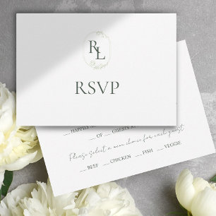 Monogramme floral vert foncé et blanc Mariage RSVP
