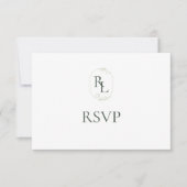 Monogramme floral vert foncé et blanc Mariage RSVP (Devant)