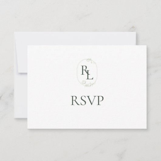Monogramme floral vert foncé et blanc Mariage RSVP (Devant)