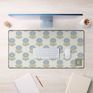 Monogramme floral vintage bleu poussiéreux vert sa