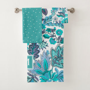 Monogramme floral Vintage Boho bleu