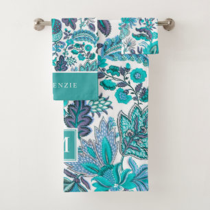 Monogramme floral Vintage Boho bleu
