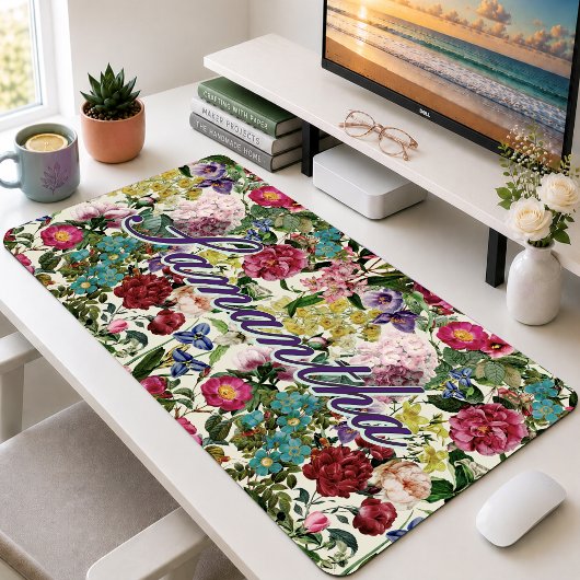 Monogramme floral vintage rose beige