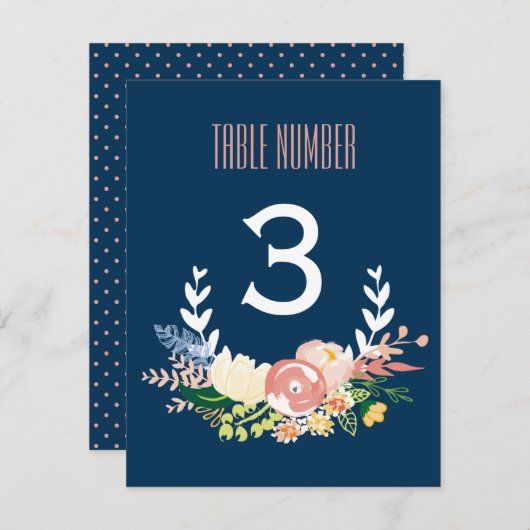 Monogramme Floral Wreath| Numéro de table (Devant / Derrière)
