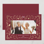 Monogramme florissant | Carte photo de vacances (Devant / Derrière)