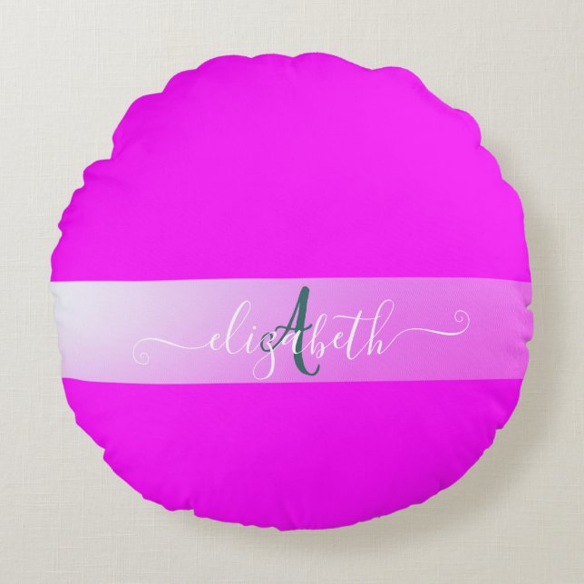 Monogramme Fluorescent Rose   Coussin Rond (Devant)