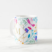 Monogramme Fluro Floral Gras Couleur Mug Blanc (Devant gauche)