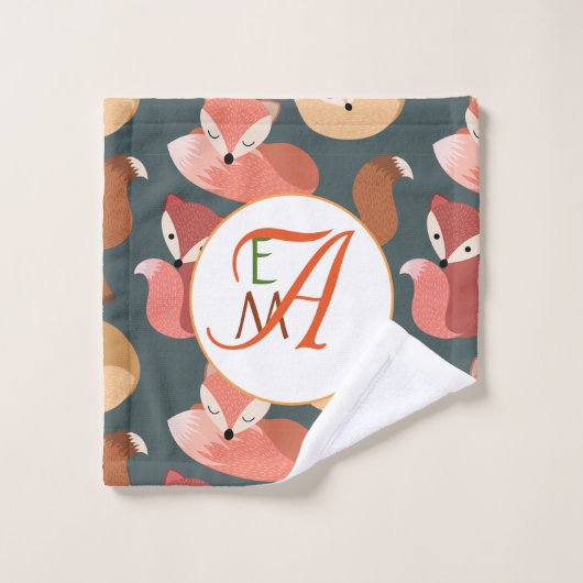 Monogramme Forêt Fox Couleurs automne automne auto (Gant de toilette)