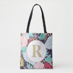 Monogramme Formes tropicales Collage Motif Sac fou<br><div class="desc">Un imprimé joyeux, audacieux et coloré inspiré d'un jardin tropical et de Matisse et de ses célèbres coutouts. Un collage totalement tropical sur une base navale. Les éléments de fleur et de plante ont été dessinés ou peints à la main puis numériquement manipulés pour créer ce "découpage de papier" look...</div>