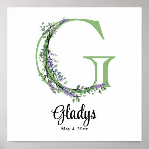 Monogramme G Lavender Eucalyptus nursery Poster