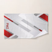 Monogramme Géométrique Moderne Rouge et Gris pour (Serviette à main)
