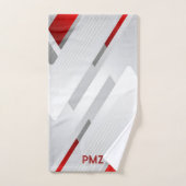 Monogramme Géométrique Moderne Rouge et Gris pour (Serviette à main)