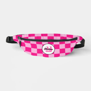 Monogramme géométrique rétro rose vif à carreaux