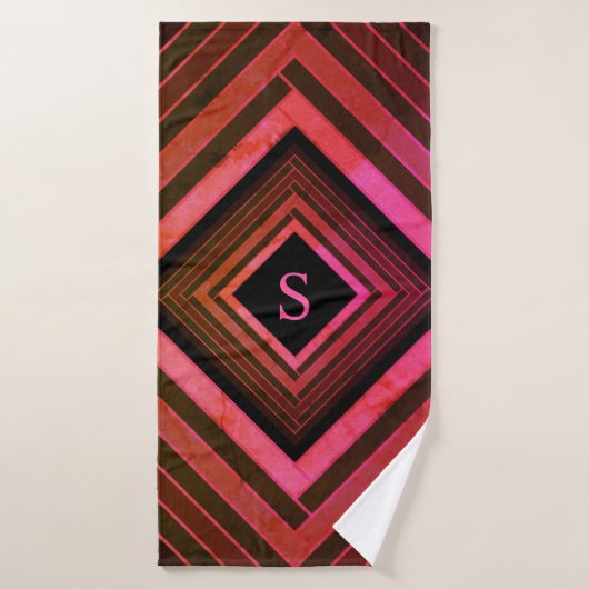 Monogramme géométrique rose rustique moderne (Serviette de bain)