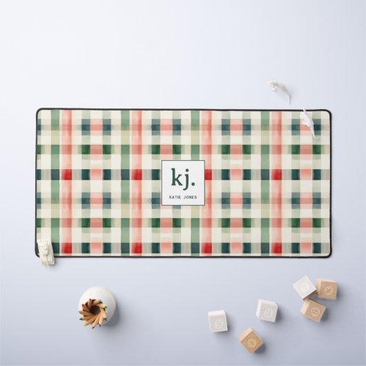 Monogramme Gingham Émeraude Doux (Tableau pour enfants)
