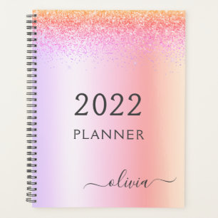 Monogramme girly pailleté pastel arc-en-ciel 2022