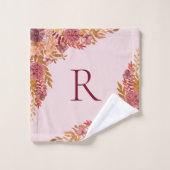 Monogramme Gold Burgundy Fall Floral (Gant de toilette)