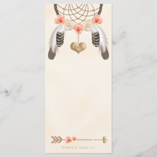 Monogramme Gold Coral Dreamcatcher Menu Mariage (Dos)