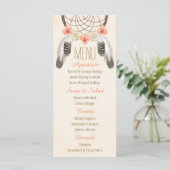 Monogramme Gold Coral Dreamcatcher Menu Mariage (Debout devant)