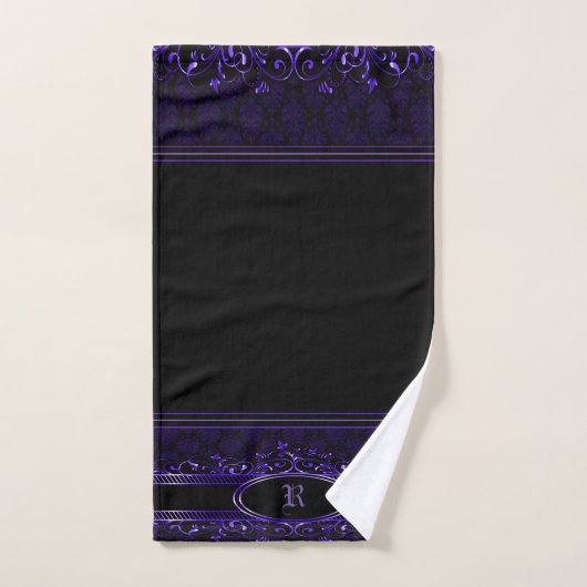 Monogramme gothique orné noir et pourpre (Serviette à main)