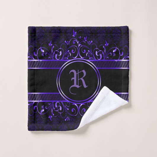 Monogramme gothique orné noir et pourpre (Gant de toilette)
