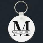 Monogramme gras avec nom | Blanc<br><div class="desc">Un porte - clé de bouton monogramme unique mais minimal avec votre lettre et nom monogramme unique.</div>