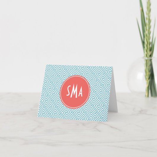 Monogramme grec bleu-clair et de corail de motif (Devant)