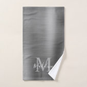 Monogramme gris argent brossé minimal (Serviette à main)