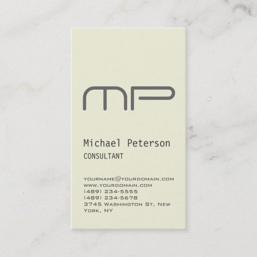Monogramme gris beige vertical Carte de visite ten (Devant)