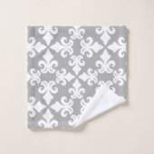 Monogramme Gris Blanc Fleur de lis | modifiable (Gant de toilette)