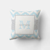 Monogramme Gris Bleu Chevron Baby Boy Coussin (Verso)