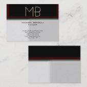 Monogramme gris brun rouge élégant carte de visite (Devant / Derrière)