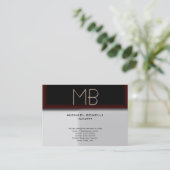 Monogramme gris brun rouge élégant carte de visite (Debout devant)