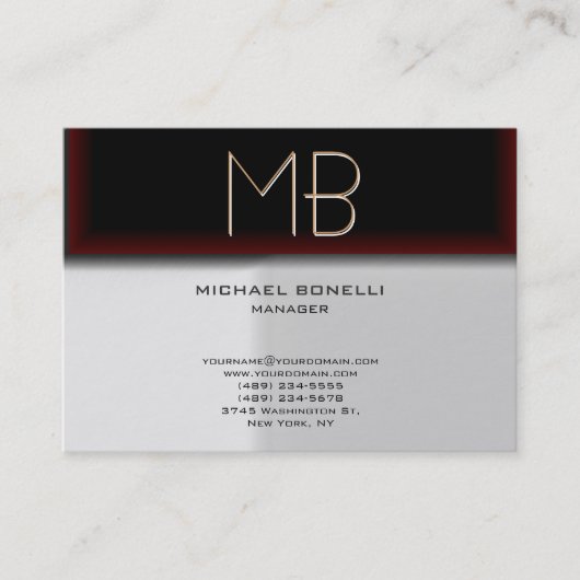 Monogramme gris brun rouge élégant carte de visite (Devant)