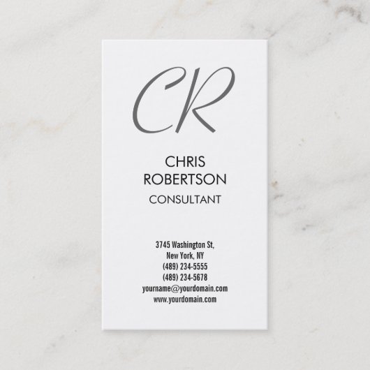 Monogramme gris Carte de visite blanc noir (Devant)