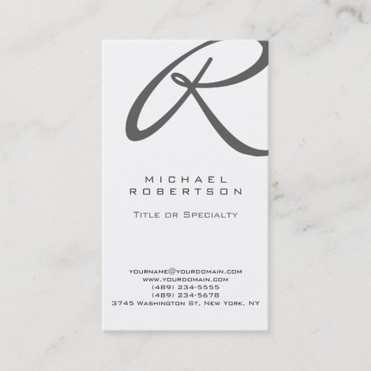 Monogramme gris Carte de visite vertical blanc (Devant)