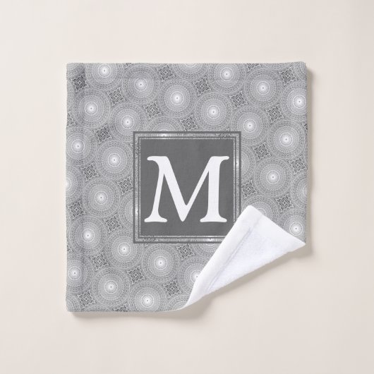 Monogramme gris cercles motif (Gant de toilette)