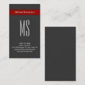 Monogramme gris clair vertical Carte de visite rou (Devant / Derrière)