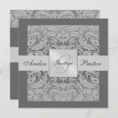 Monogramme gris et argent Invitation à la frontièr (Devant / Derrière)