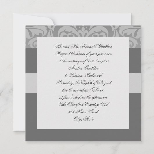 Monogramme gris et argent Invitation à la frontièr (Dos)