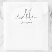Monogramme gris et blanc Étiquettes de mariage ova (Sac)
