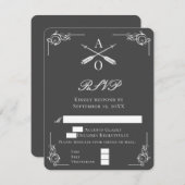 Monogramme gris et flèches Mariage carte RSVP (Devant / Derrière)