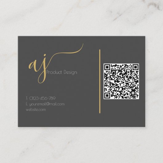 monogramme gris et or Code QR carte de visite (Devant)