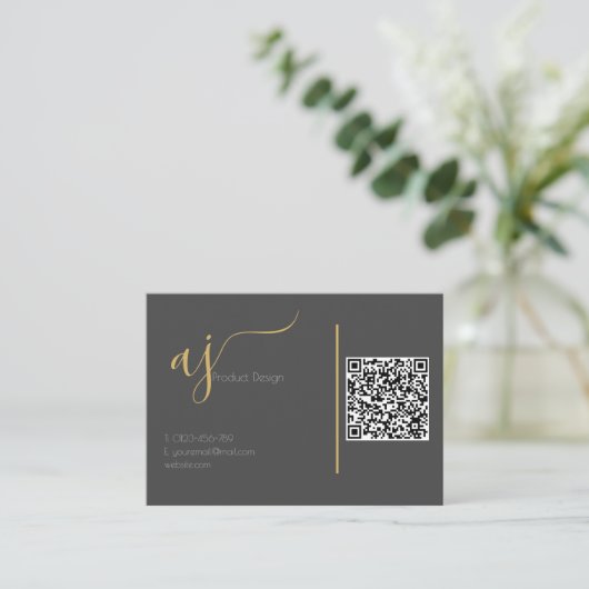 monogramme gris et or Code QR carte de visite (Debout devant)