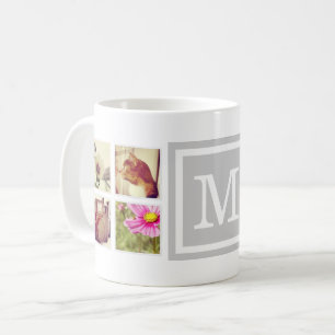 Monogramme gris Instagram Photo Collage Mug