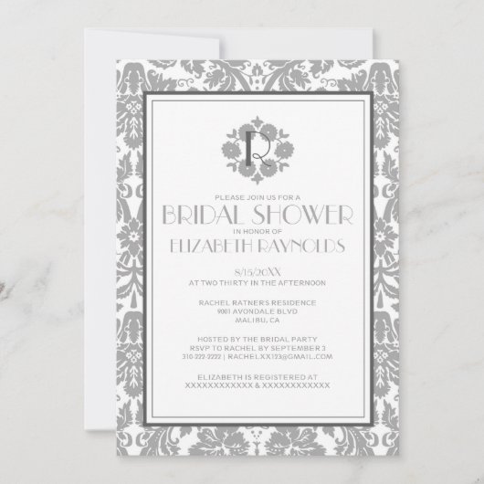 Monogramme gris Invitations de douches nuptiales D (Devant)