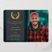 Monogramme gris + Laurel Faire-part de graduation (Recto)