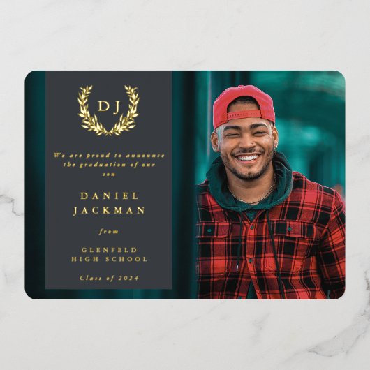 Monogramme gris + Laurel Faire-part de graduation (Recto)